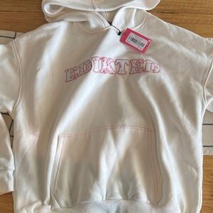 Edikted White Hoodie with Pink Details